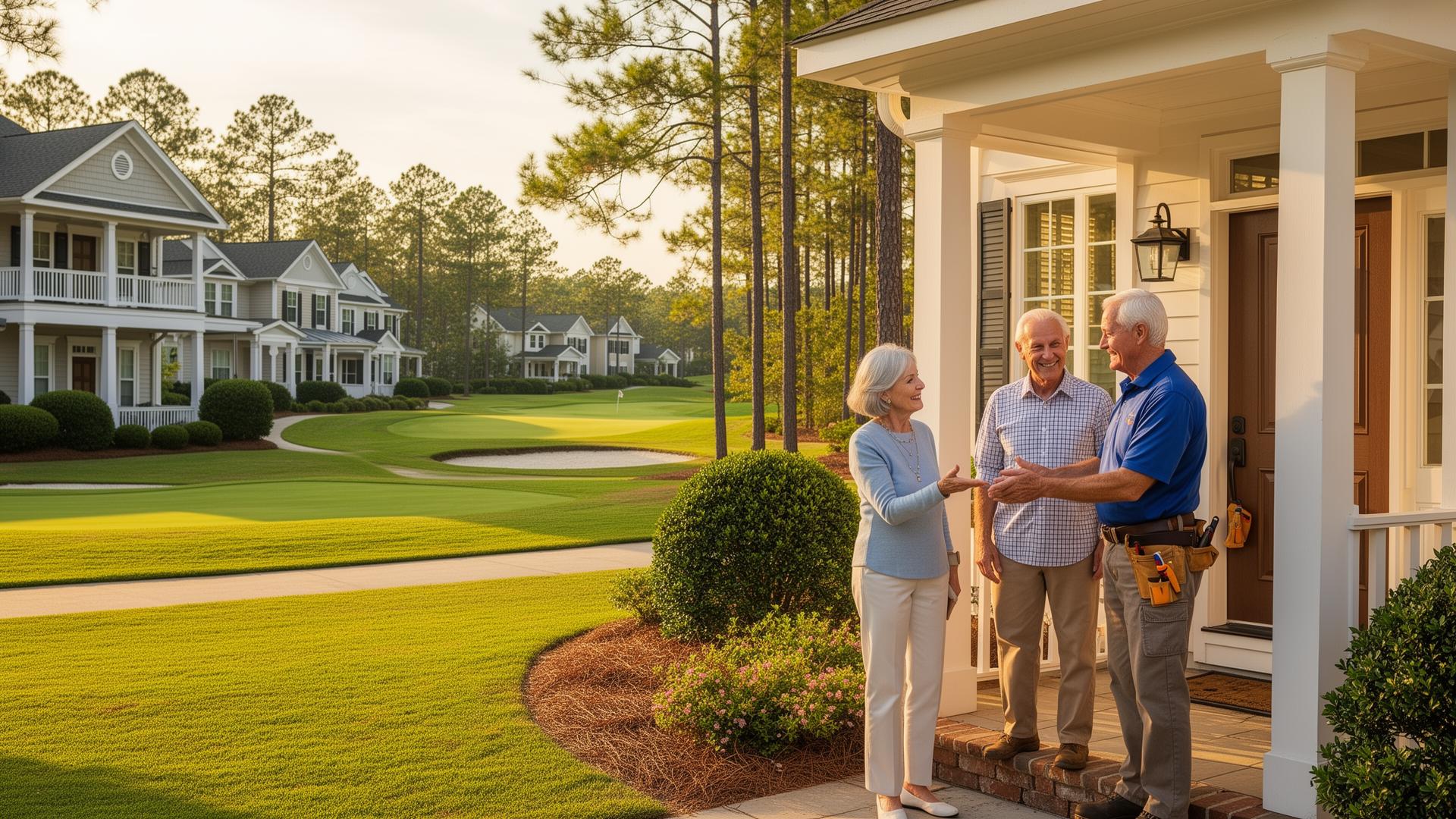 Home service professional helping senior couple in Pinehurst area